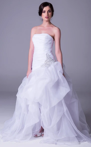 Organza Split-Front Strapless Wedding Dress