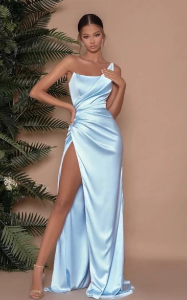 Satin Beach Prom Dress A-Line One-Shoulder Sleeveless Simple Flowy