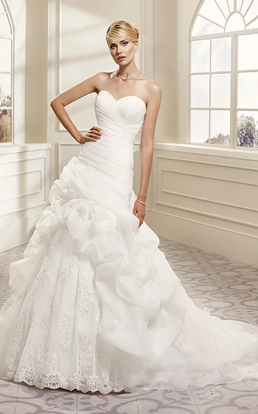 Ball Gown Organza Wedding Dress with Pick-Up and Appliques Classic Bridal Gown