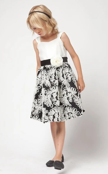 Floral Satin Flower Girl Dress Tea-Length Tiered Embroidered Unique