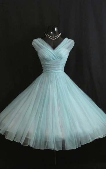 Charming Elegant Teal A-Line V-Neck Empire Waist Chiffon Ball Gown With Bow