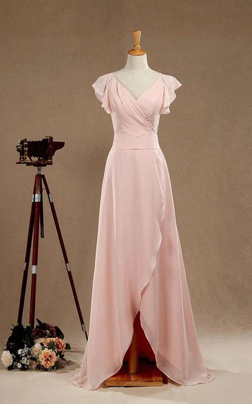 Blush Long Bridesmaid Dress with Flowy Chiffon Fabric and Elegant Design