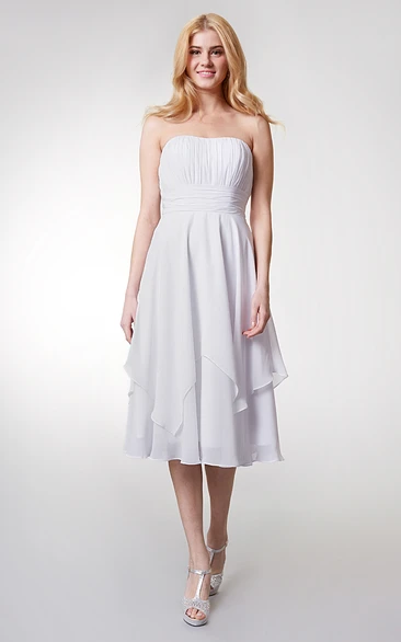 Strapless Empire Tea-length Layered Bridesmaid Dress in Various Colors