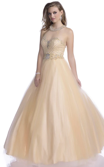 Rhinestone Halter Tulle A-Line Prom Dress with Sweetheart Neckline Women's Prom Dress