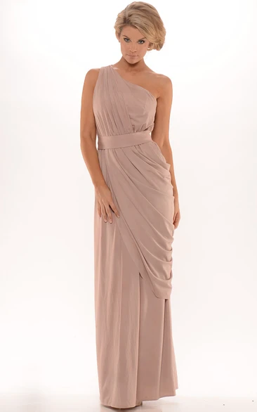 Ruched One-Shoulder Chiffon Prom Dress Floor-Length Pencil Prom Dress