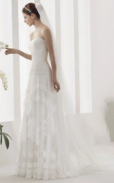 Tulle Strapless Ruched Wedding Dress with Jewel Waist