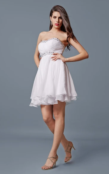 Sweetheart Beaded Empire Chiffon Formal Dress with Tiered Skirt