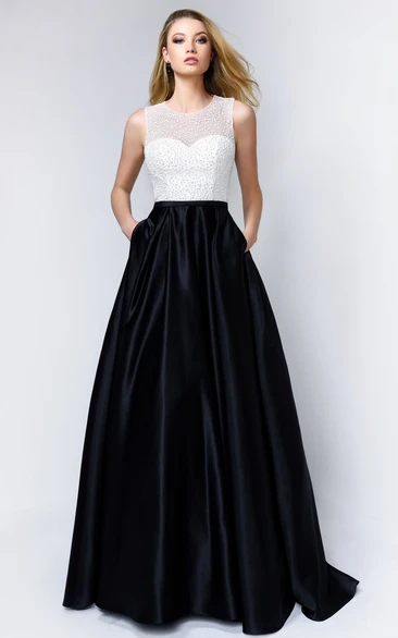 Satin A-Line Bridesmaid Dress with Scoop-Neck and Keyhole Beading