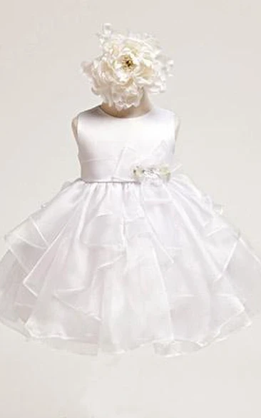 Tiered Organza & Satin Tea-Length Flower Girl Dress Classy Bridesmaid Dress