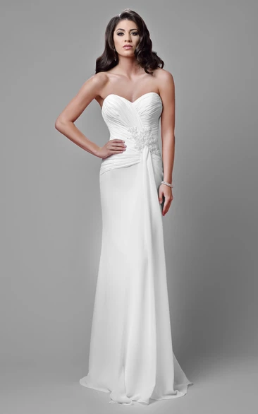 Ruched Sweetheart Chiffon Wedding Dress Column Style Bridal Gown