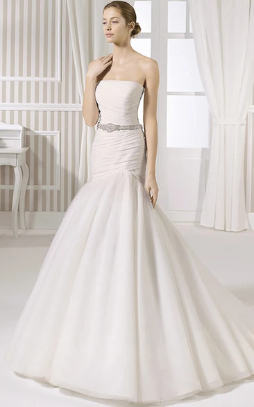 Jeweled Tulle & Satin A-Line Wedding Dress with Sleeveless & Backless Style