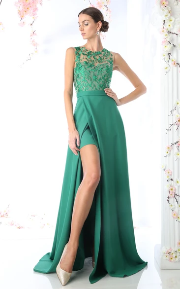 Sleeveless Sheath Jersey Dress with Embroidery Unique Bridesmaid Dress