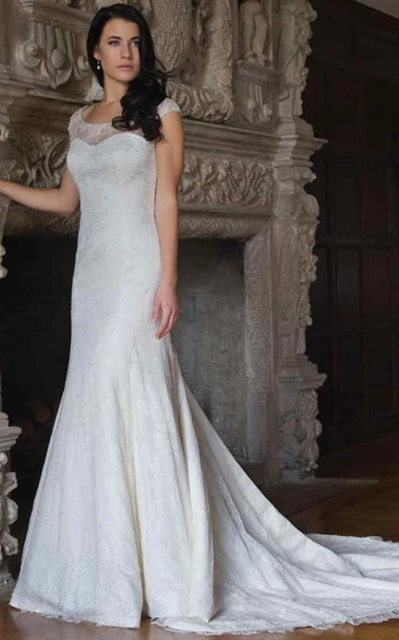 Floor-Length Lace Wedding Dress with Beading Classy Sheath Dress