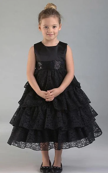 Lace Flower Girl Dress Tea-Length Women's Elegant