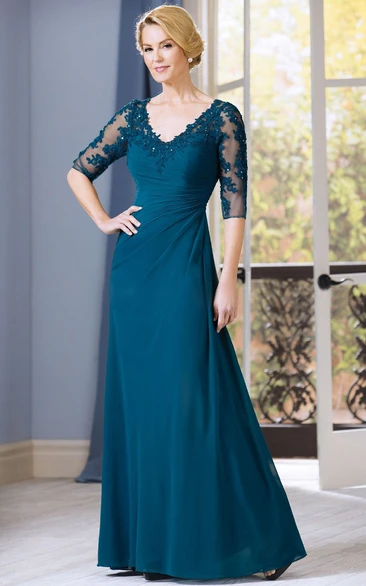 Sequined V-Neck Mother of the Bride Dress with Half Sleeves Unique Formal Dress