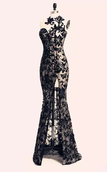 Sexy Lace Sleeveless Open Back Floor-length Evening Dress