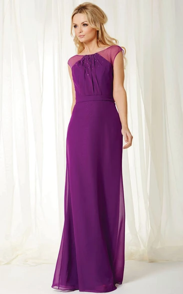 Beaded Sleeveless Chiffon Bridesmaid Dress with Keyhole and Bateau Neck Unique and Chic