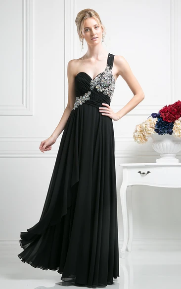 Chiffon A-Line One-Shoulder Dress with Beading and Draping Bridesmaid Dress