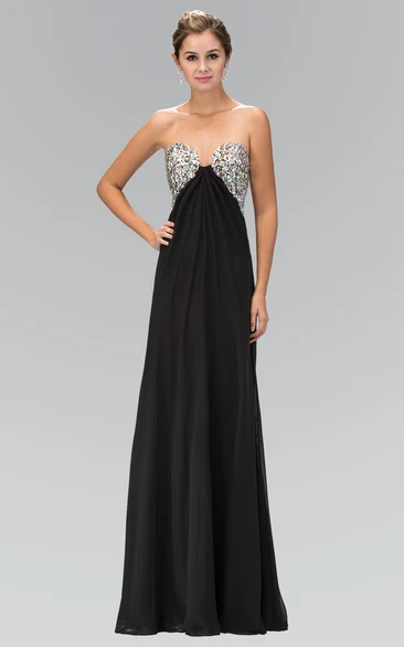 Sweetheart Chiffon Backless A-Line Formal Dress with Beading