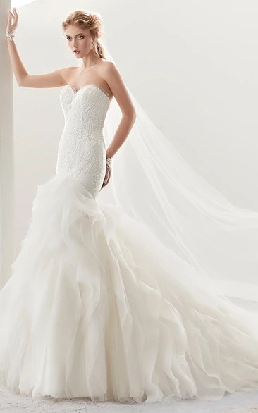 Mermaid Lace Bridal Gown with Ruffles and Sweetheart Neckline