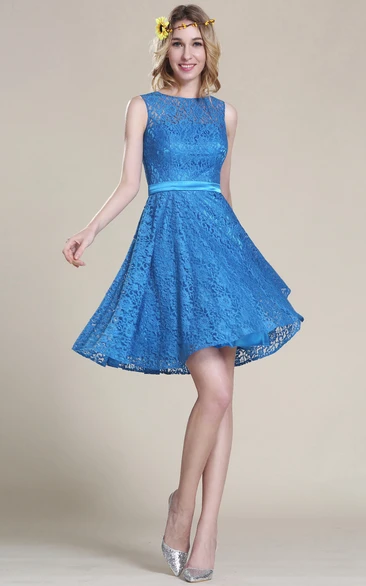 Lace Bateau Sleeveless A-Line Short Formal Dress