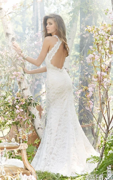 Lace V-Neckline Wedding Dress with Beaded Belt Captivating Floor Length