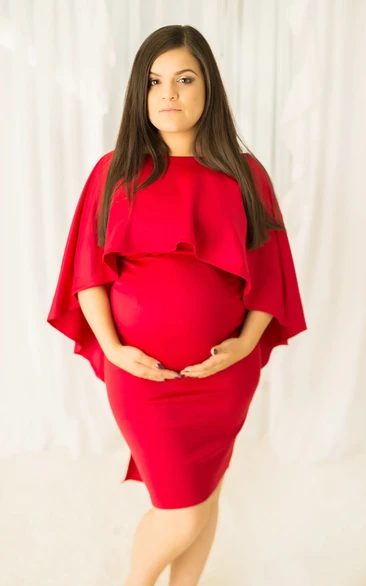 Knee-length 3/4 Sleeve Maternity Dress with Empire Waist in Sheath Style