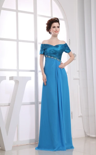 Beaded Off-The-Shoulder Maxi Formal Chiffon Dress