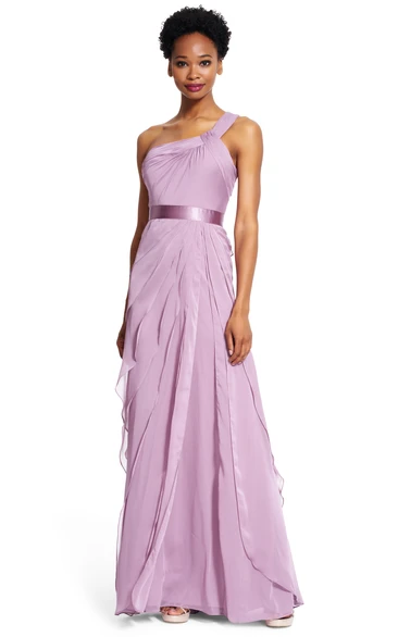 One-Shoulder Chiffon Bridesmaid Dress with Draping and Tiers Sheath Style