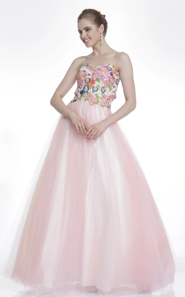 Tulle Sweetheart Floor-Length Dress with Appliques Formal Dress