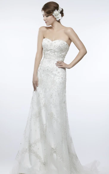 Sweetheart Lace Appliqued A-Line Wedding Dress Simple Bridal Gown