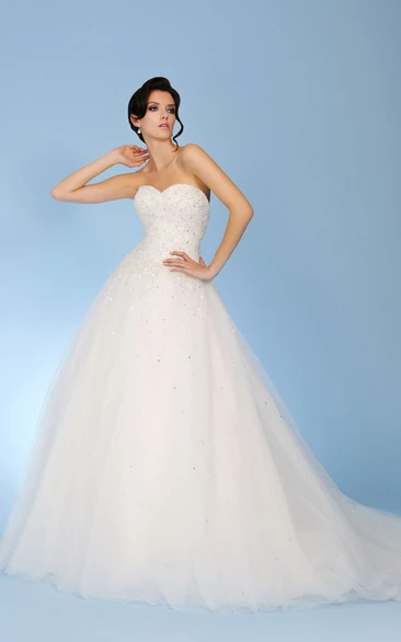 Sweetheart Tulle Wedding Dress with Crystal Detailing and Corset Back A-Line Floor-Length