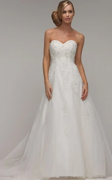 Beaded A-Line Sweetheart Tulle Wedding Dress with Criss-Cross and Lace-Up