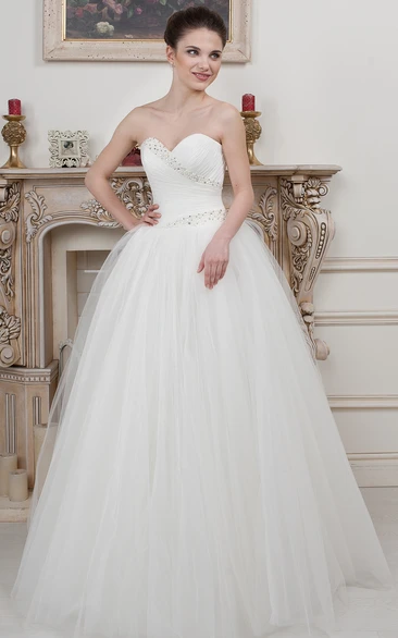 Beaded A-Line Tulle Wedding Dress with Sweetheart Neckline