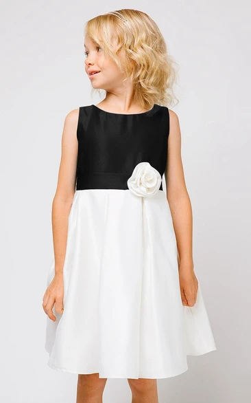 Satin Pleated Floral Flower Girl Dress with Sash