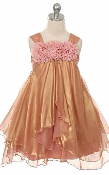 Empire Chiffon Flower Girl Dress Tea-Length Straps Flowy