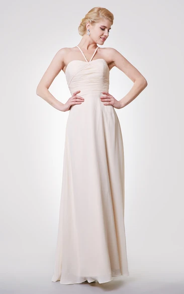 Chiffon Halter Prom Dress with Criss-Crossed Back Straps A-Line Style