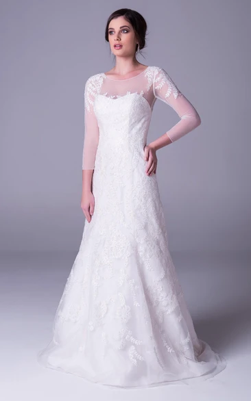 Lace Appliqued Scoop Neck Floor-Length Wedding Dress