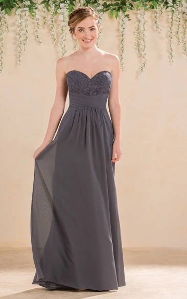 Lace Bodice A-Line Bridesmaid Dress with Ruching Sweetheart