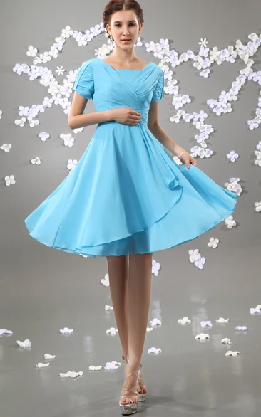 Pleated Square-Neck Formal Guest Dress with Chiffon Fabric