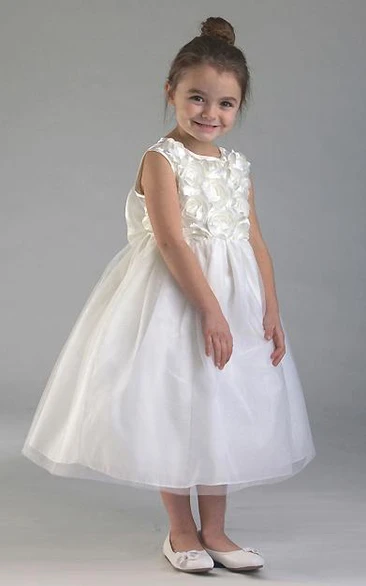 Tiered Tulle&Organza Tea-Length Flower Girl Dress Elegant and Unique