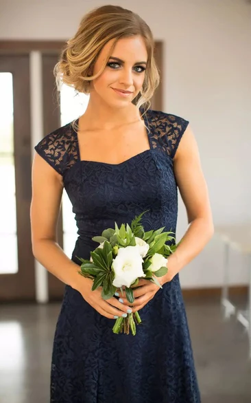 Romantic Lace Square Neck Bridesmaid Dress with Keyhole and Mini Length