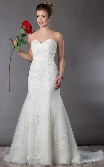 Mermaid Organza Wedding Dress with Applique and Sweetheart Neckline