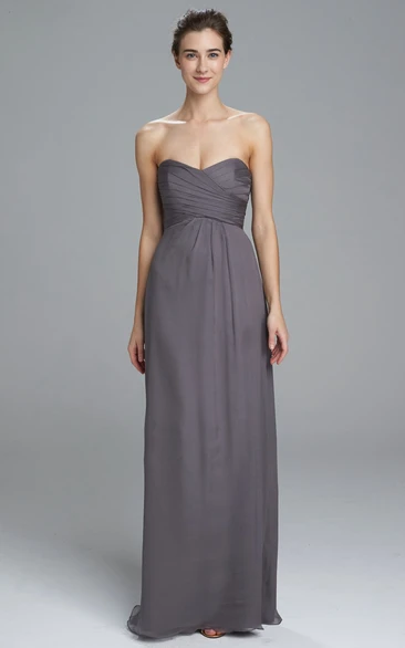 Sweetheart Sleeveless Chiffon Bridesmaid Dress with Criss-Cross Design and Floor-Length Cut