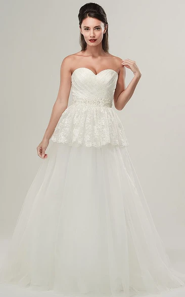 Sweetheart A-Line Tulle Wedding Dress with Peplum and Beading Floor-Length