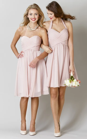 Sweetheart Criss-Cross Chiffon Bridesmaid Dress Knee-Length