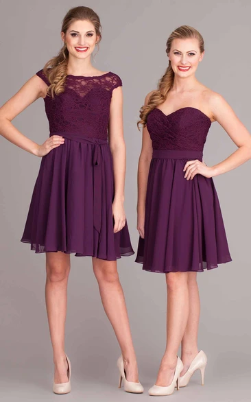 Lace Chiffon Cap-Sleeve Bridesmaid Dress with Pleats Elegant Bridesmaid Dress