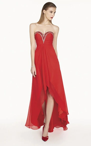 High Low Chiffon Prom Dress with Crystal Sweetheart Modern Prom Dress