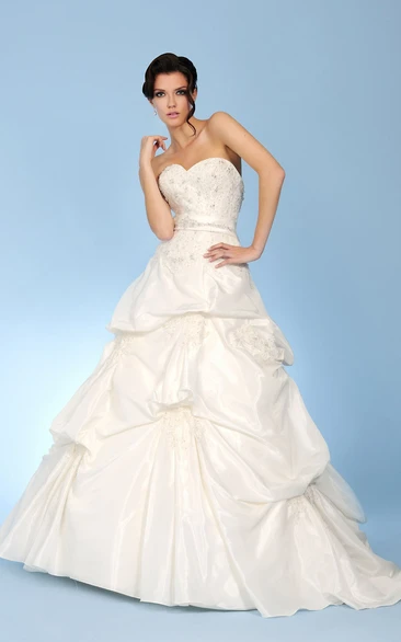 Jeweled Sweetheart Taffeta Wedding Dress with Beading and Pick Up Classy Bridal Gown