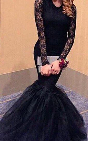 Black Lace Mermaid Prom Dress with Long Sleeves Sexy Evening Gown